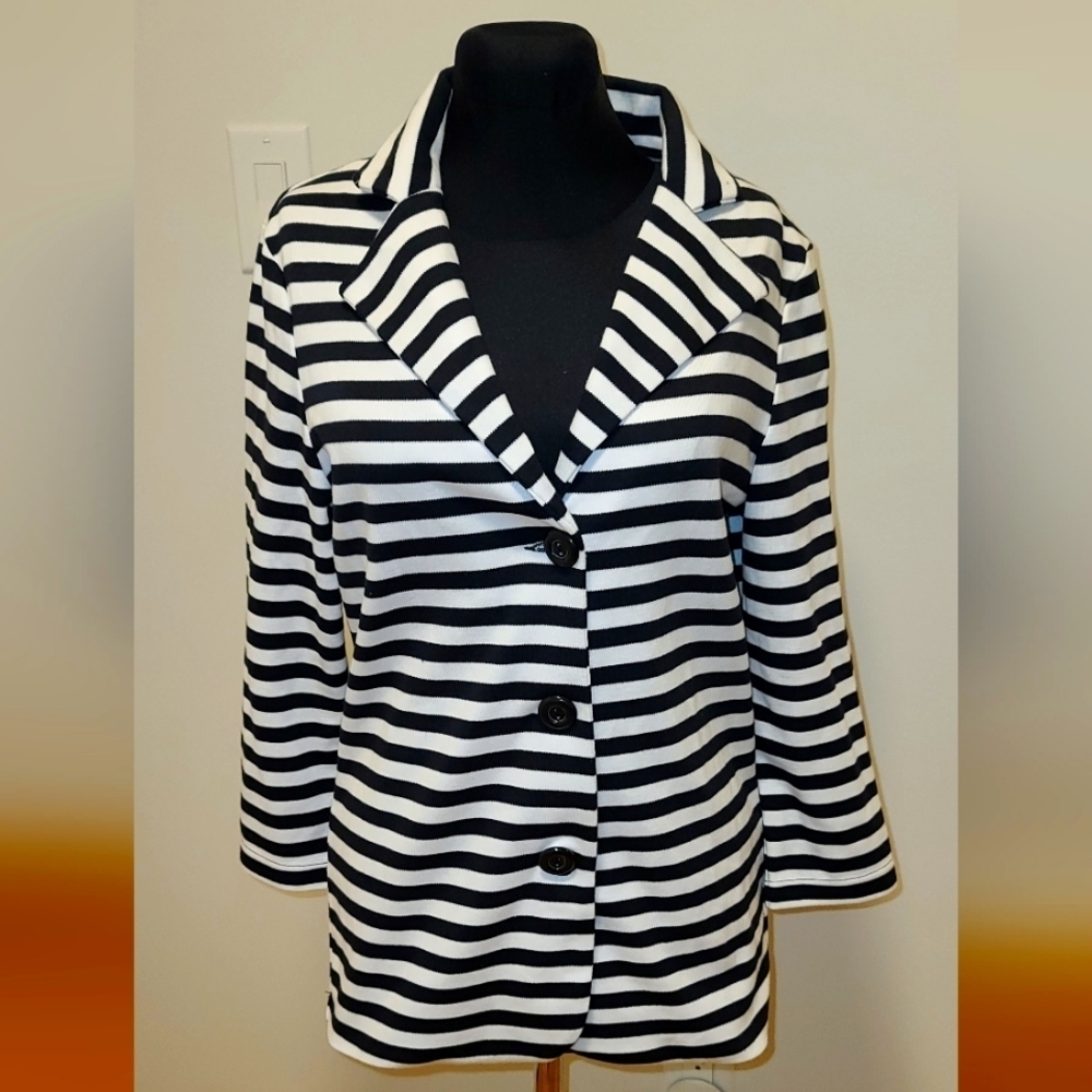 John Baner Jeanswear Nautical striped straight blazer  US 4
